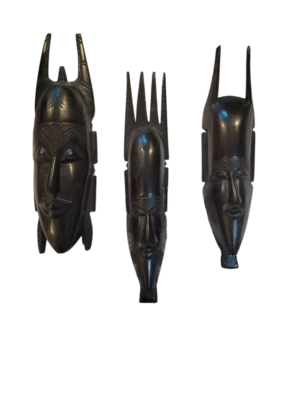 Hand-Carved African Tribal Wood Mask Set - Dark Brown